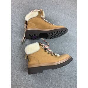 Bionica 8M Tan White Suede Faux Fur Lace Up Winter Hiking Boots
